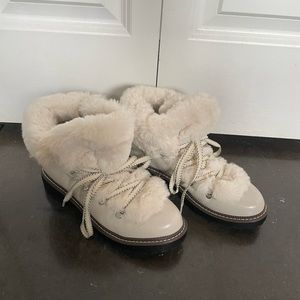 White faux fur boots